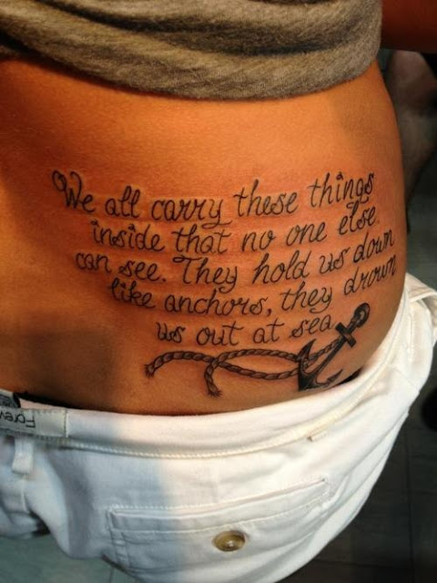 Awesome anchor quote tattoo on side body