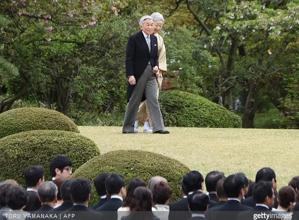 Japanese Emperor Akihito and Empress Michiko attended the annual spring garden party at the Akasaka Palace imperial garden in Tokyo, Japan 