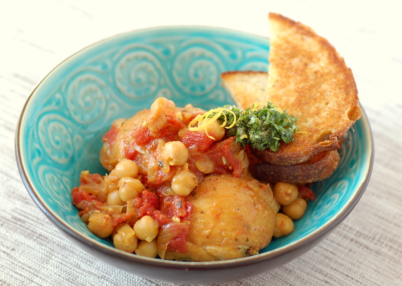 Beyond Salmon Chicken Stew with Chickpeas, Tomatoes, Saffron