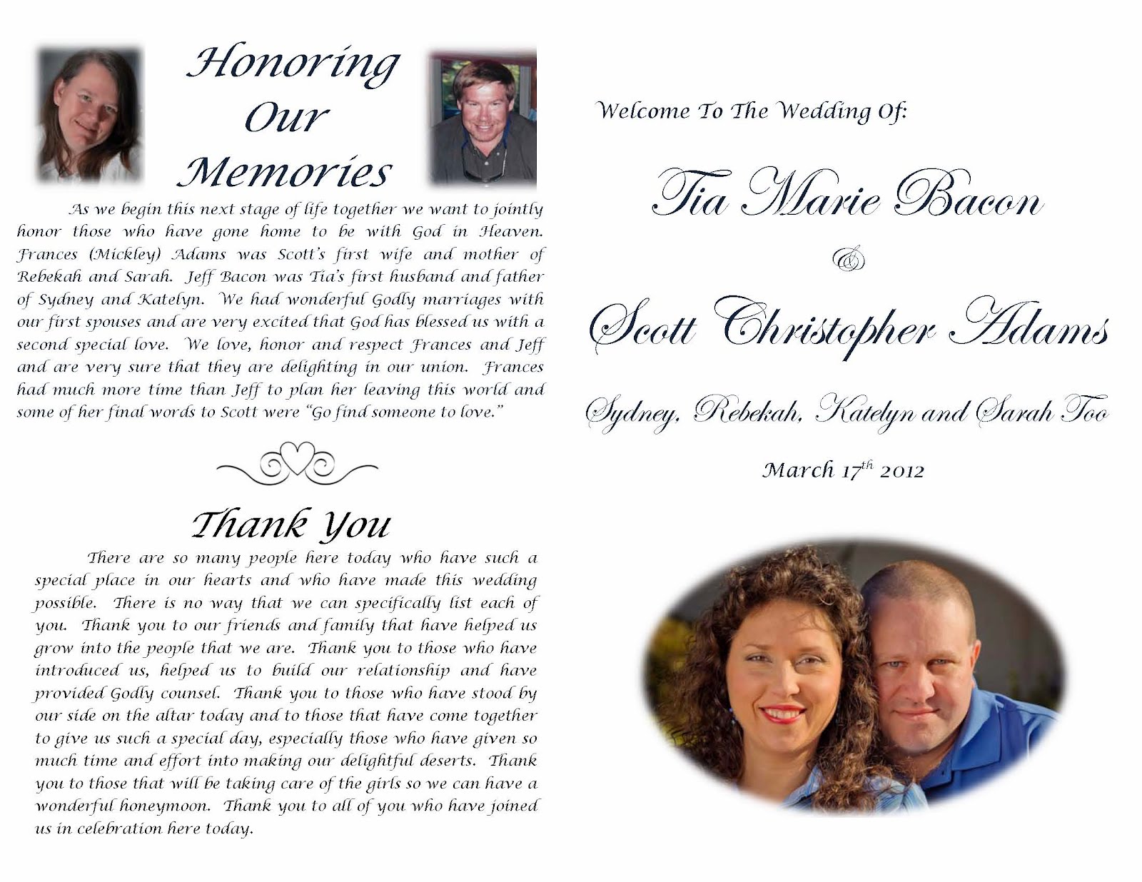 Wedding Program Thank You Message From Bride And Groom