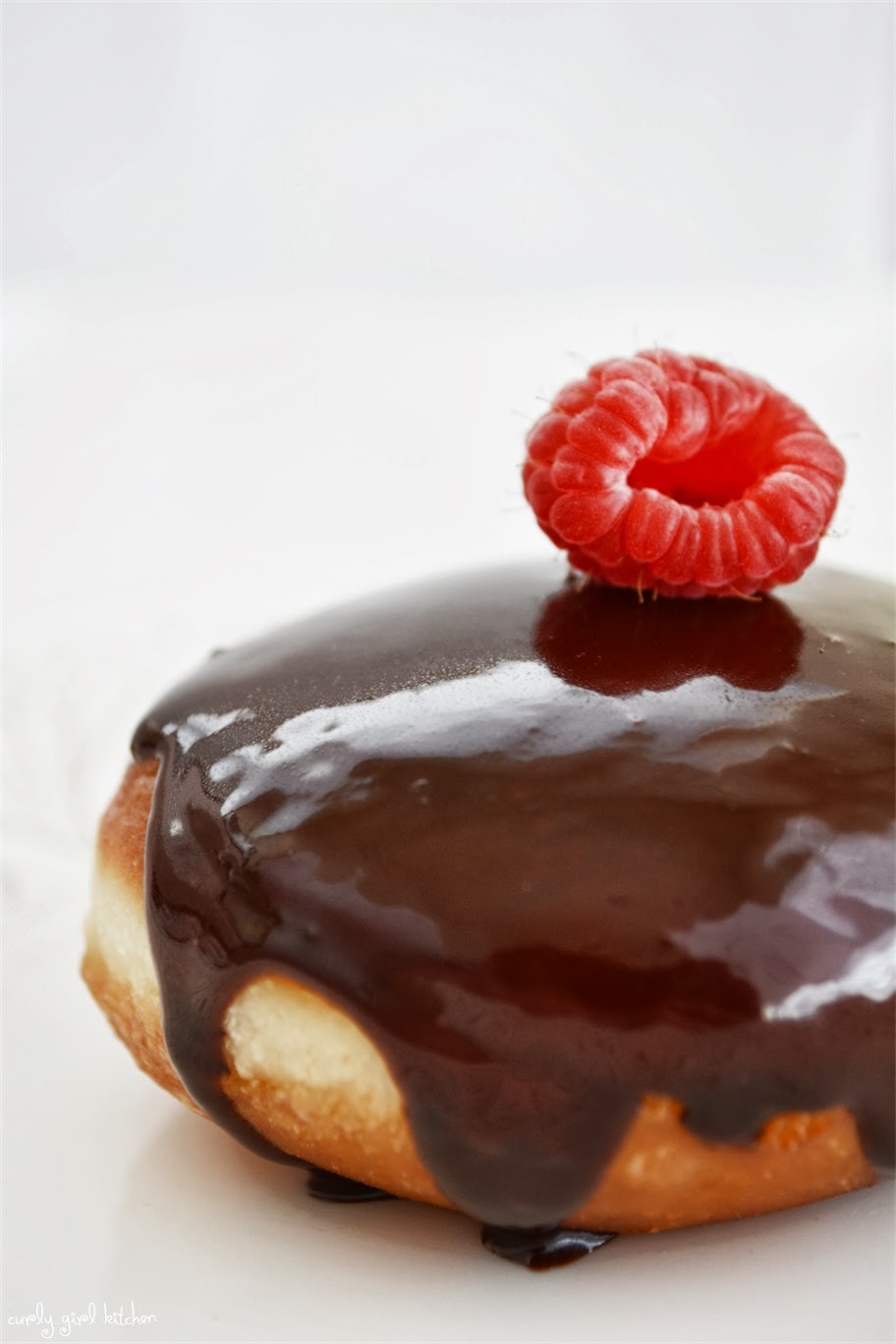 Curly Girl Kitchen: Raspberry and Cream Filled Chocolate Glazed Doughnuts