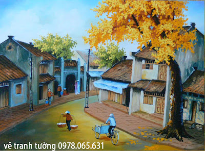 vẽ tranh tường vẽ tranh tường quán cafe,vẽ tranh tường phố cổ