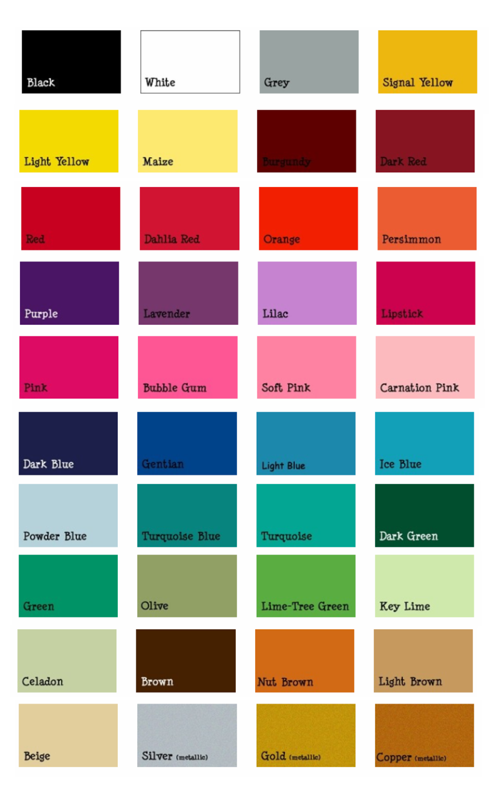 Tiffany Vinyl Designs Vinyl colors and names