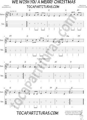 Tubepartitura We Wish you a Merry Christmas Tablatura del punteo de guitarra Villancico en Sol