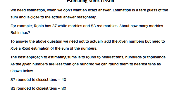 3rd Grade Math: Estimating Sums