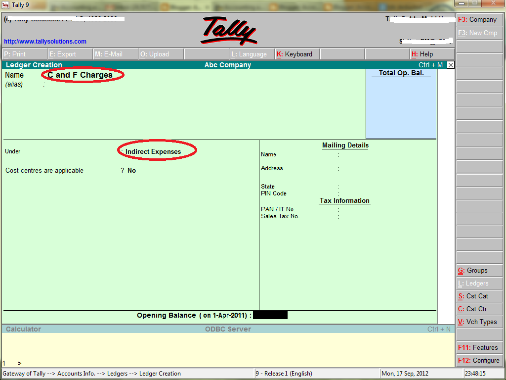 Create Indirect Expenses Ledgers in Tally Accounting & Taxation