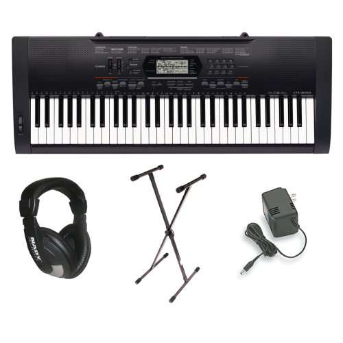 Casio CTK-3000 Premium Pack with Power Supply, Keyboard Stand and Professional Closed Cup Stereo Headphones