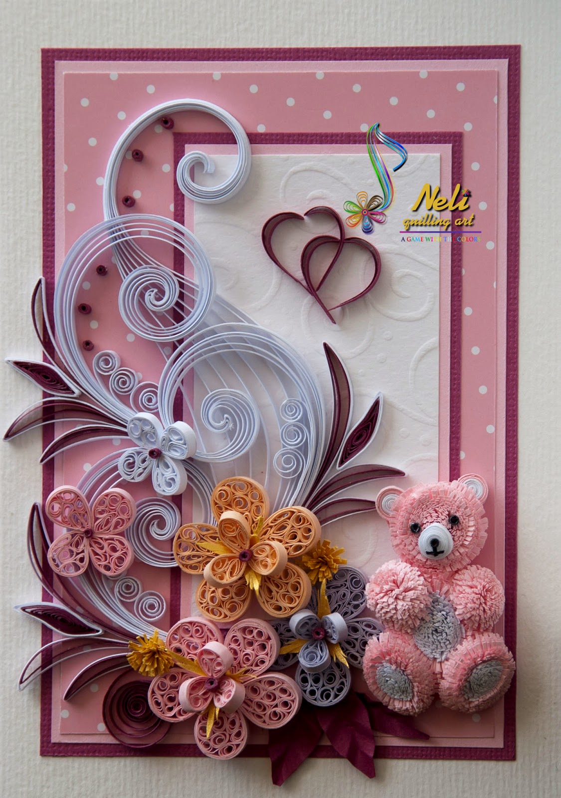 Neli Quilling Art Quilling card and teddy bear
