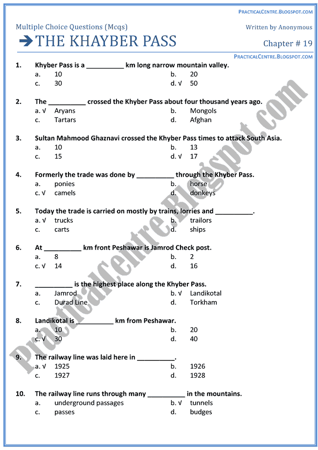 the-khayber-pass-mcqs-multiple-choice-questions-english-x