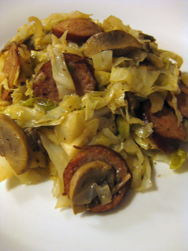 Chow Bella Sauteed Cabbage with Sausage and Mushrooms