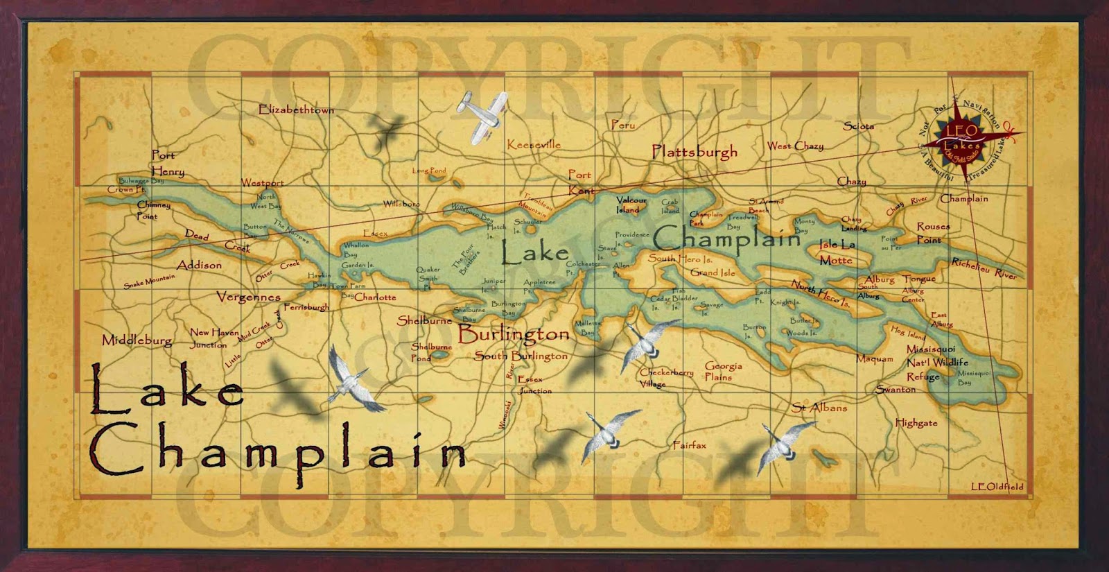 BaitRageous Wall Map of Lake Champlain