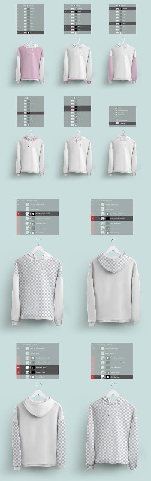 Front and Back Woman Hoodie Mockup On 6 different hangers 2 Front and Back Sweatshirt Mockup On 6 Different Hangers Free
