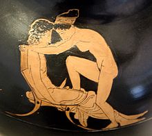 Erotic scene on an oinochoe by the Shuvalov Painter, circa 430 BCE