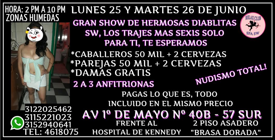 RELAX CLUB SW Y FANTASIAS BAR SWINGER ORGANIZAN ENCUENTROS NUDISTAS EN BOGOTA