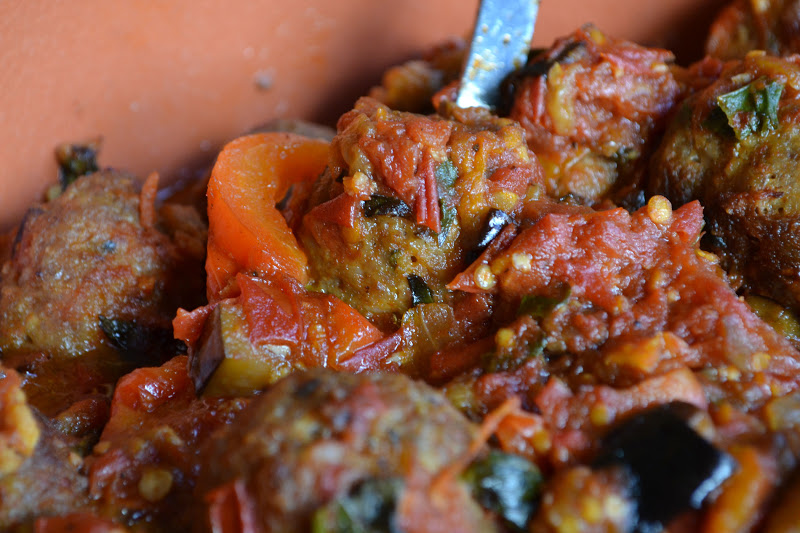 When I'm not at Work Lamb Meatballs in Spicy Eggplant and Tomato Sauce