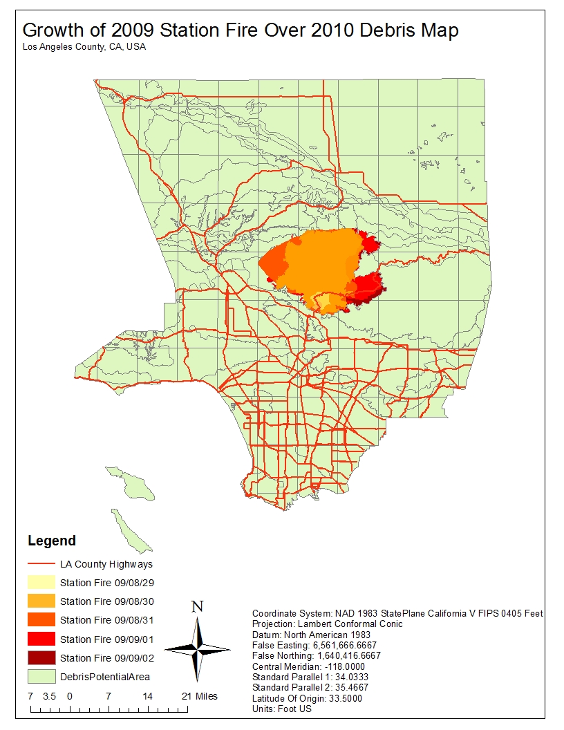 the 2009 station fire created a amount of debris rarely seen before the above map depicts both the growth of the station fire in the end of august and the 2009 station fire created a amount of debris rarely seen before the above map depicts both the growth of the station fire in the end of august and