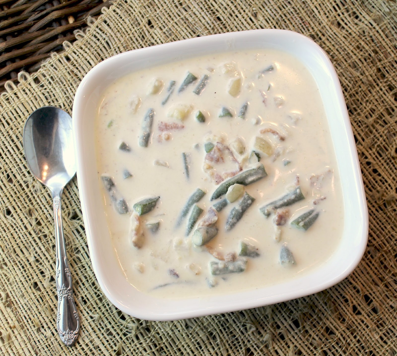 Cheese Curd In Paradise Potato, Green Bean and Bacon Soup