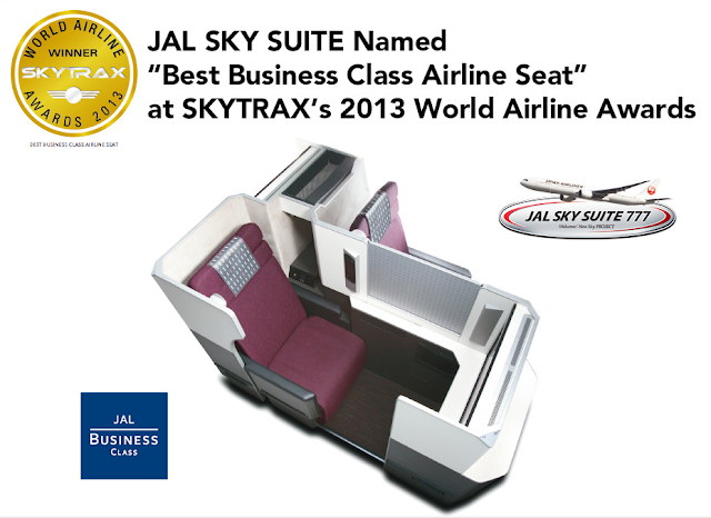 JAL SKY SUITE won SKYTRAX's Best Business Class Airline Seat award.