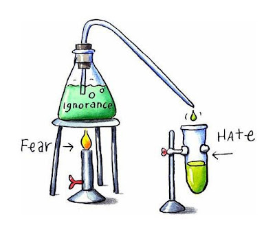 Chemistry cartoon of fear, ignorance and hate