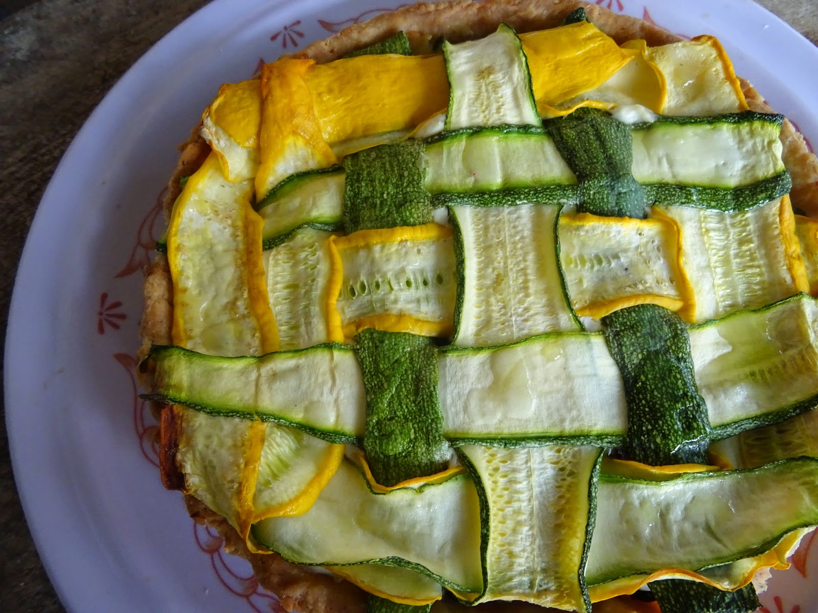 Onion & goat's cheese tart with zucchini lattice