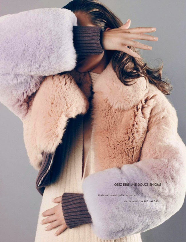 Elle France Special Mode Fall 2014, Kasia Struss Marc Jacobs 2014 AW Color Degrade Fox Cropped Bomber Jacket Editorials