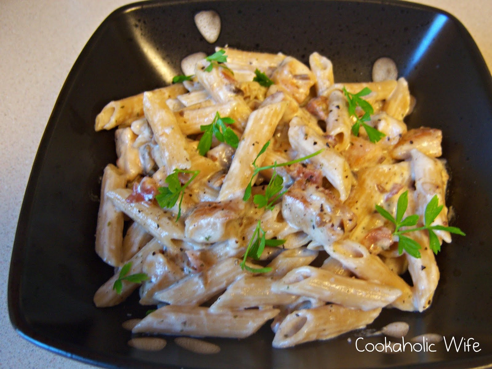 Cookaholic Wife Chicken and Pasta with Asiago Cream Sauce