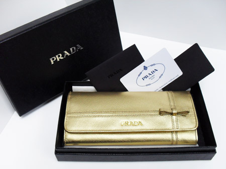 prada gold leather wallet  