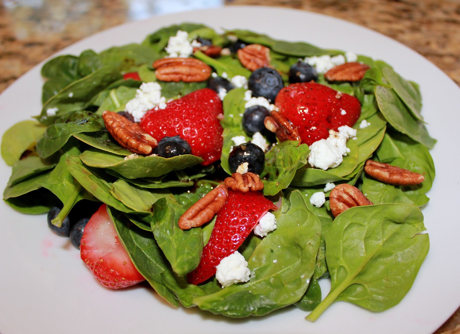 Fit and Lovin' it Strawberry Spinach Salad with Pecans and Goat Cheese