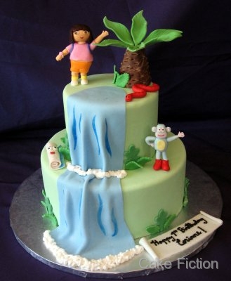Dora Birthday Cake on Cake Fiction  Dora The Explorer And Boots Jungle Waterfall Cake