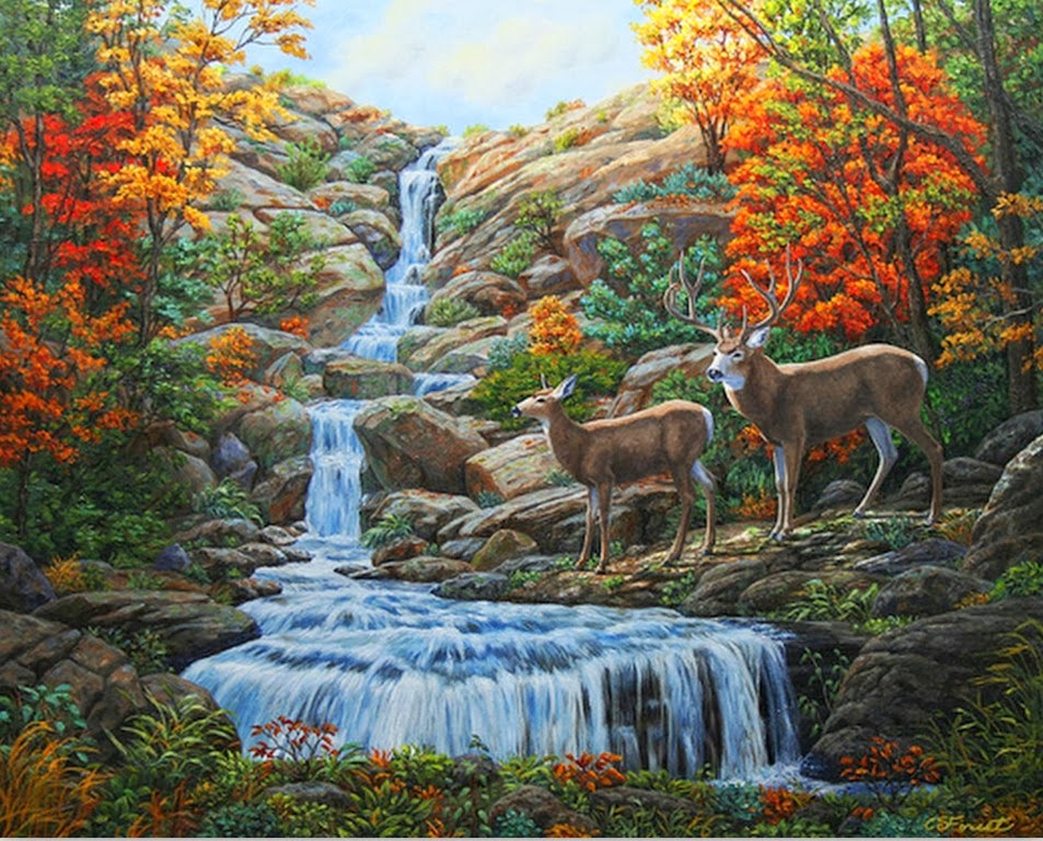 paisajes-pintados-oleo.jpg (953×768) | Cuadros de cascadas, Arte de