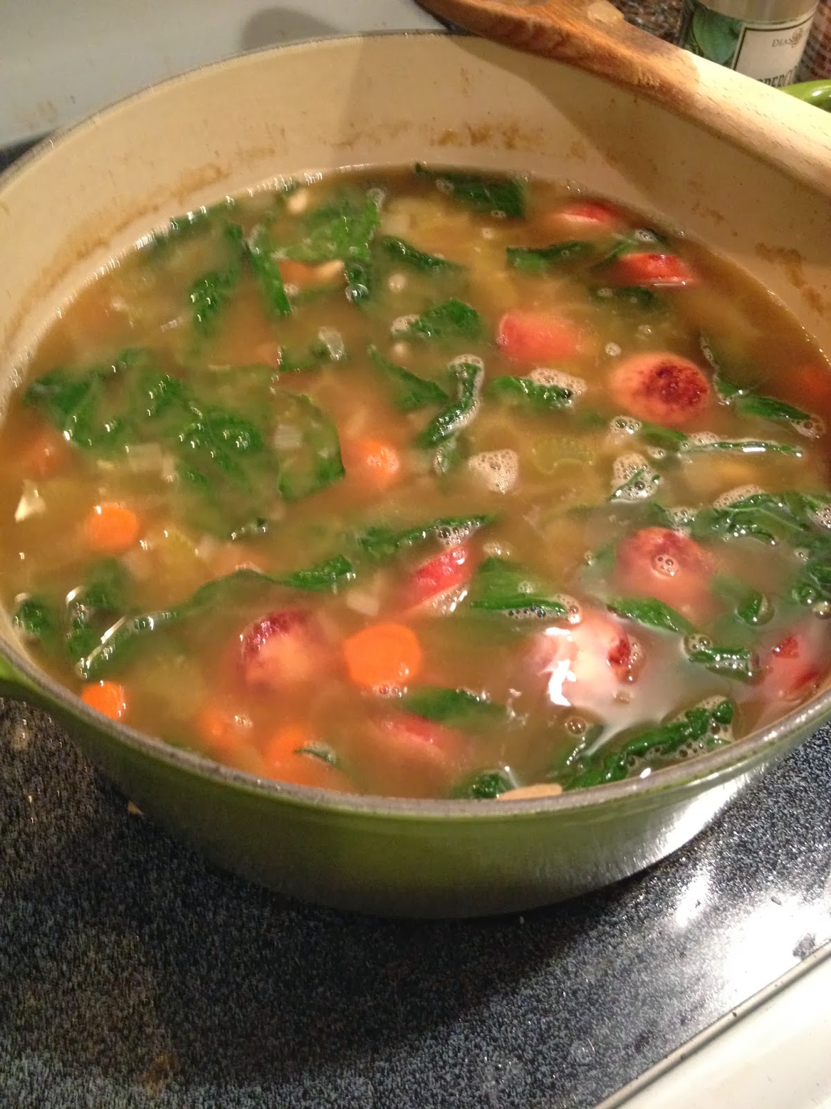 My Salty Kitchen White Bean, Kielbasa, and Kale Soup