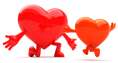 Heart emoticons running for a hug