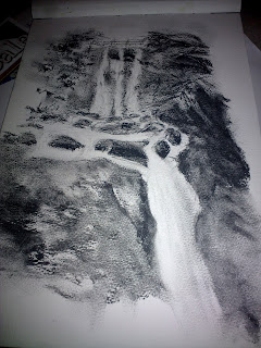 Candy Hamilton- Craig: pencil drawing of a waterfall