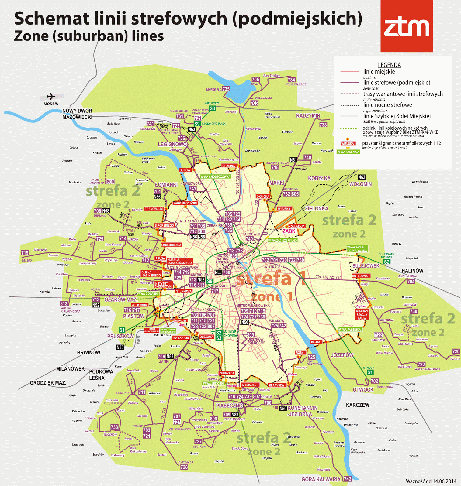 Ząbki Granice stref biletowych w Warszawie przystanki graniczne
