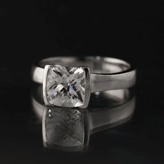 semi-bezel cushion cut lab created sapphire ring