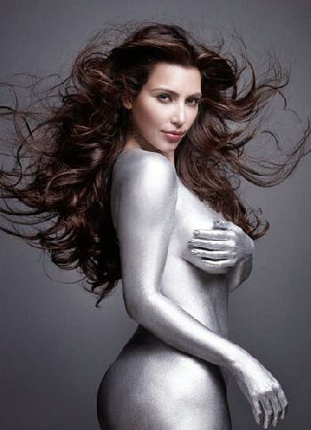 Kim Kardashian Silver Body Paint Pics
