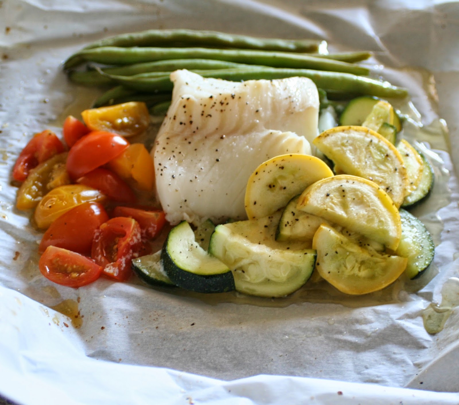 Baked Cod with Veggies in Parchment Jordan's Easy Entertaining