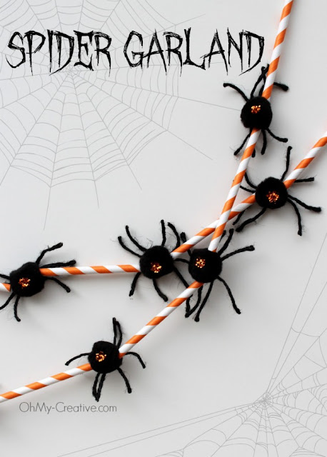 12 Spooktacular Halloween Kid Crafts 33 Spider Garland OhMy Creative.com 3 | 12 Spooktacular Halloween Kid Crafts | 33 |