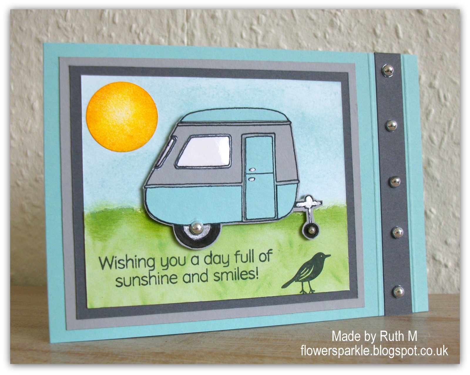 Flower Sparkle Caravan Sunshine & Smiles Birthday Card