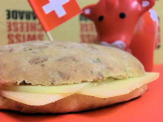 Gruyere Swiss cheese savoury Italian focaccia bread with herbs cream cheese