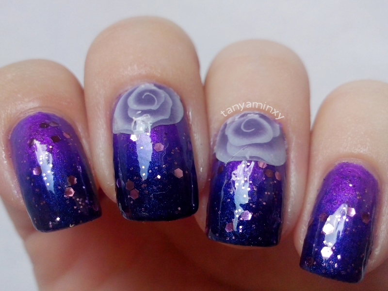 Purple Blur Gradient Nails Born Pretty Store Roses Decals Nail Art