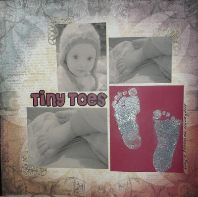 Carmen Wing at Whoopidooings - Embossed Baby Feet - Tiny Toes Scrapbook Page
