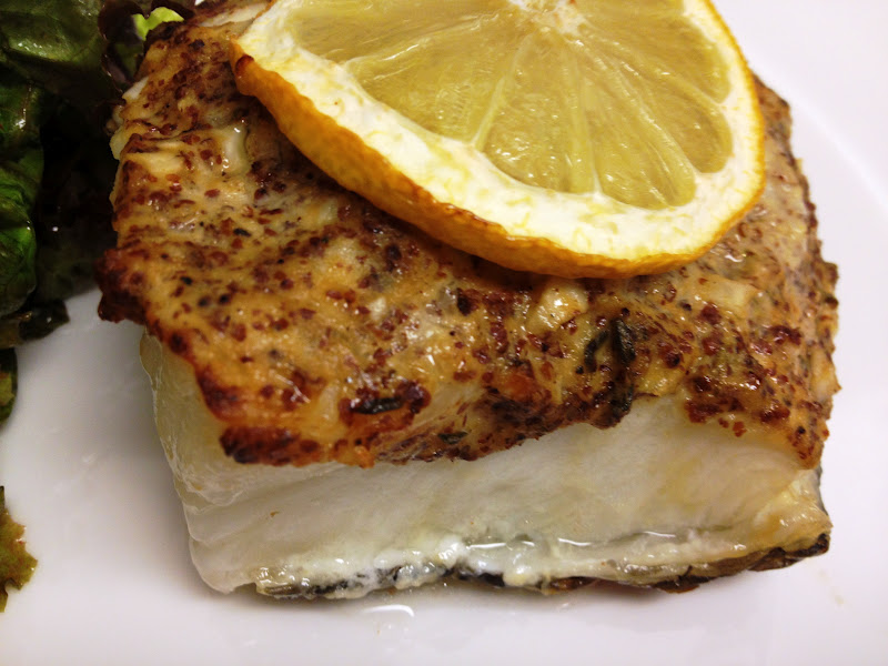 Little Italian Lady Chilean Sea Bass with Garlic Mustard Crust