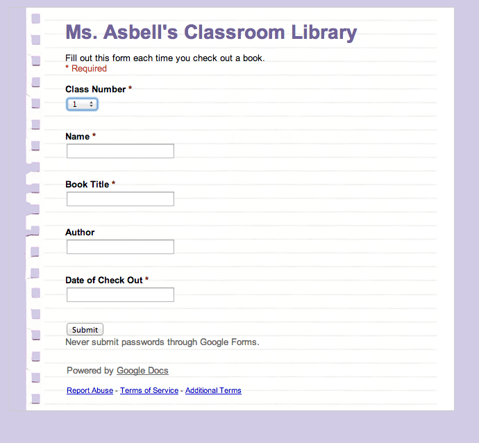 book checkout form