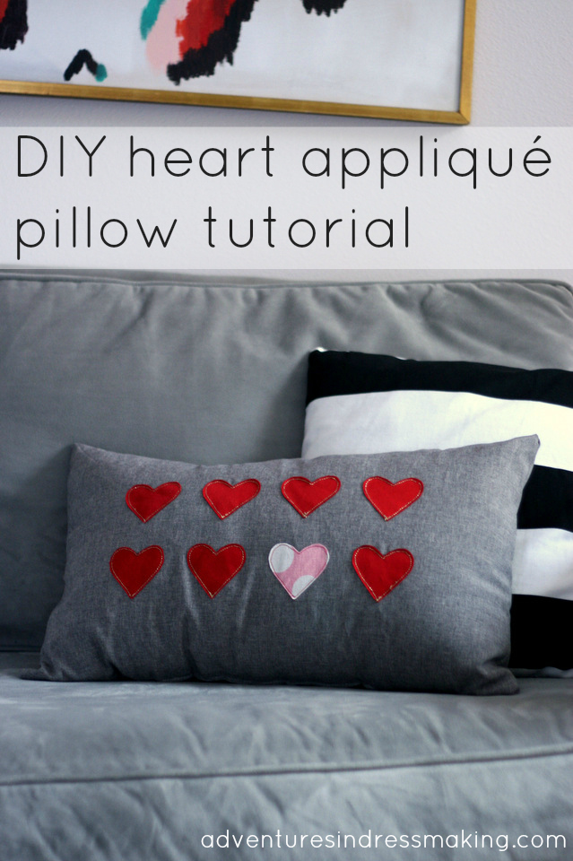 DIY heart appliqué‎ pillow tutorial for Valentine's or any day