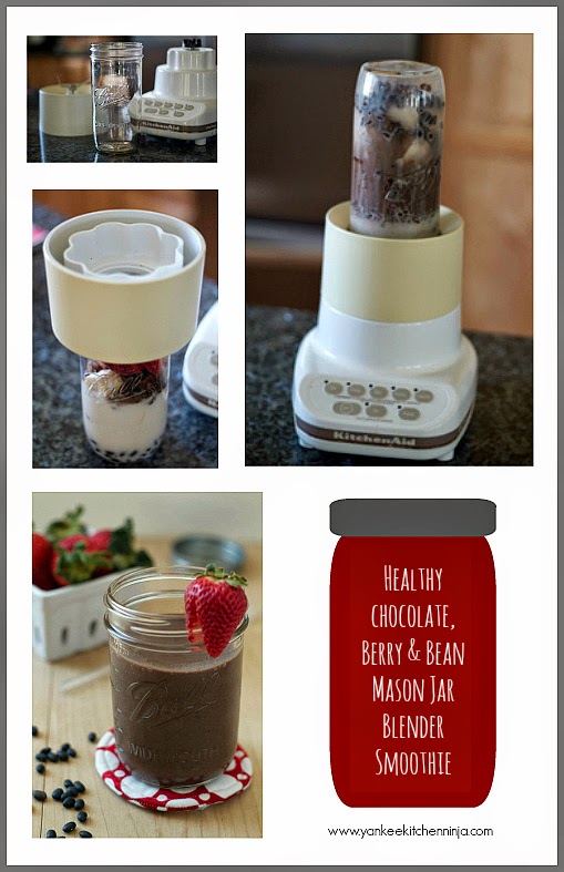 Chocolate berry black bean Mason jar smoothie Yankee Kitchen Ninja