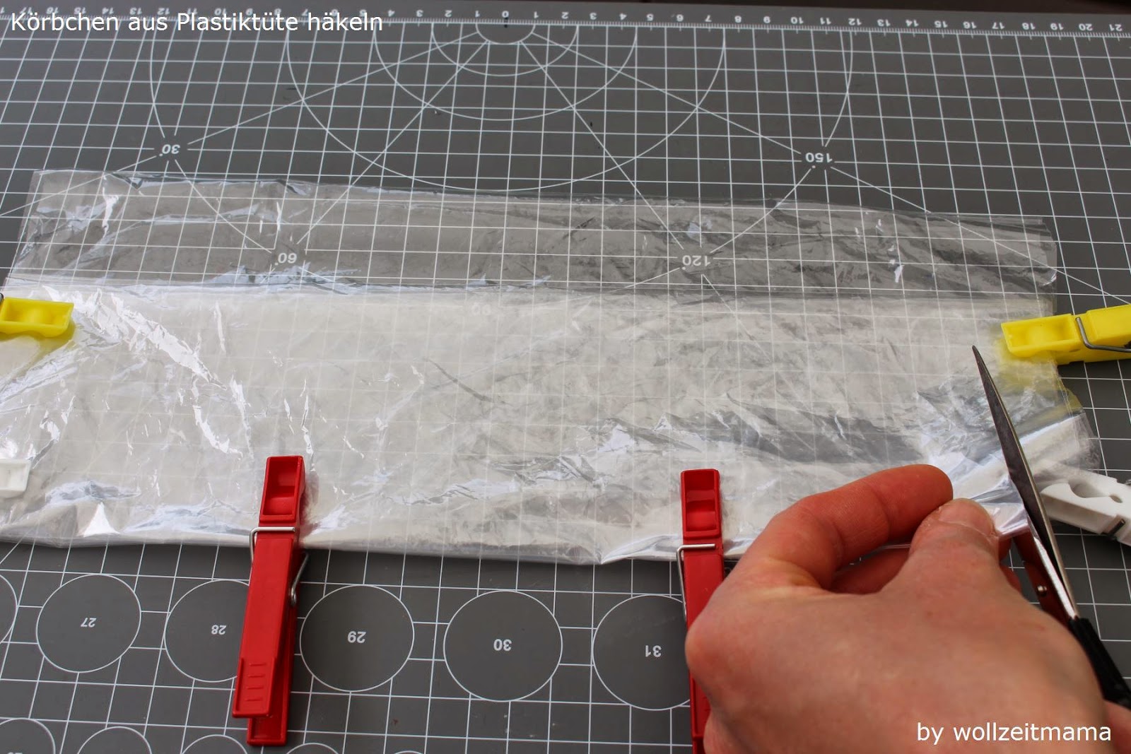 Körbchen aus Plastiktüte häkeln, Anleitung kostenlos