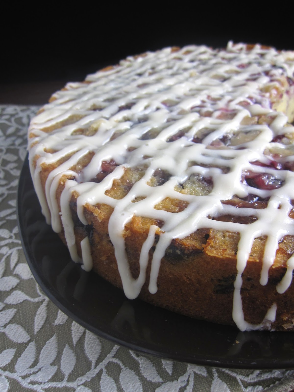 Fresh Cherry Coffee Cake with Cream Cheese Frosting