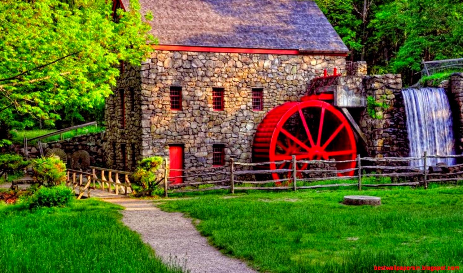 Wallpapers4u Mill view red lovely grass leaves beautiful fence Wallpapers4u Mill view red lovely grass leaves beautiful fence