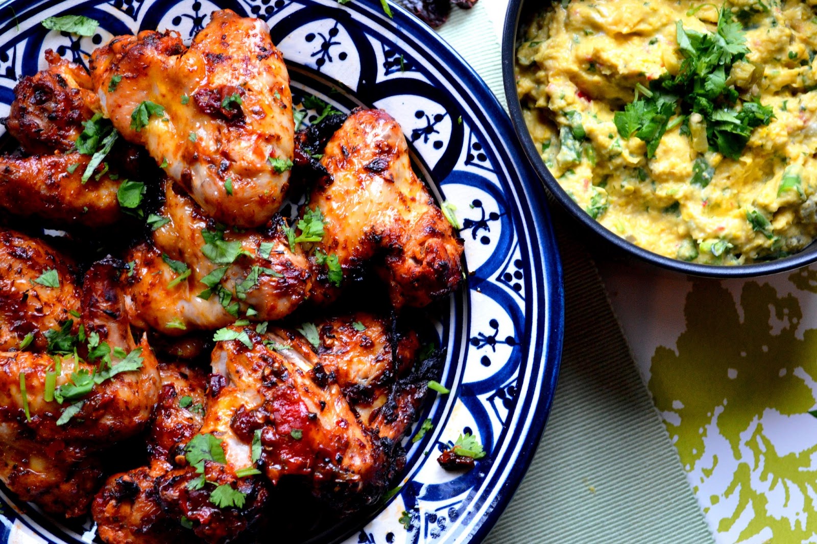 mexican chipotle chicken wings with creamed corn The Cutlery Chronicles